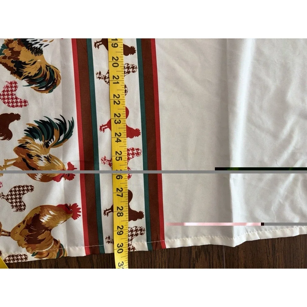 Rooster Print Window Curtain Panel Farmhouse Cottagecore Houndstooth